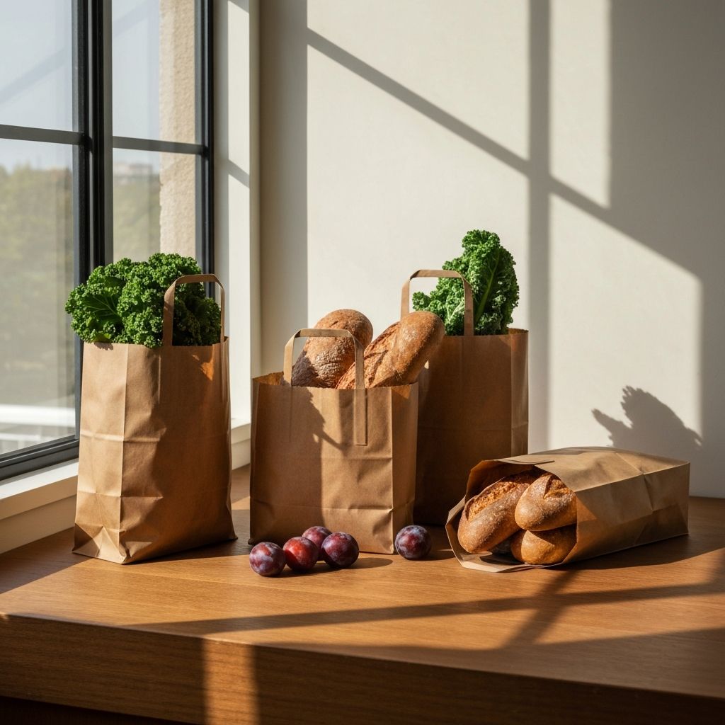 Papperspåsar med färska livsmedel